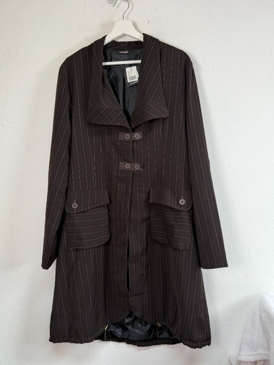 Animale Jackets & Blazers - Animale Women's Size 14 Brown Pinstripe Long Coat Jacket Drawstring Hem NWT $238